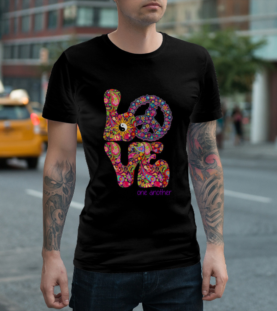 Love One Another Psychedelic Floral Peace Symbol Retro T-Shirt
