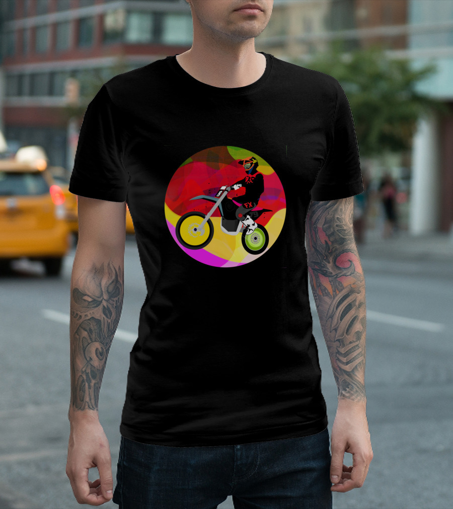 Motocross FX Racer With Vibrant Multicolor Background T-Shirt