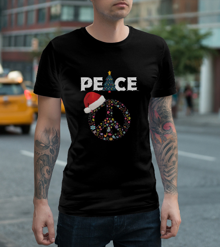 PEACE Symbol Christmas Tree Santa Hat T-Shirt