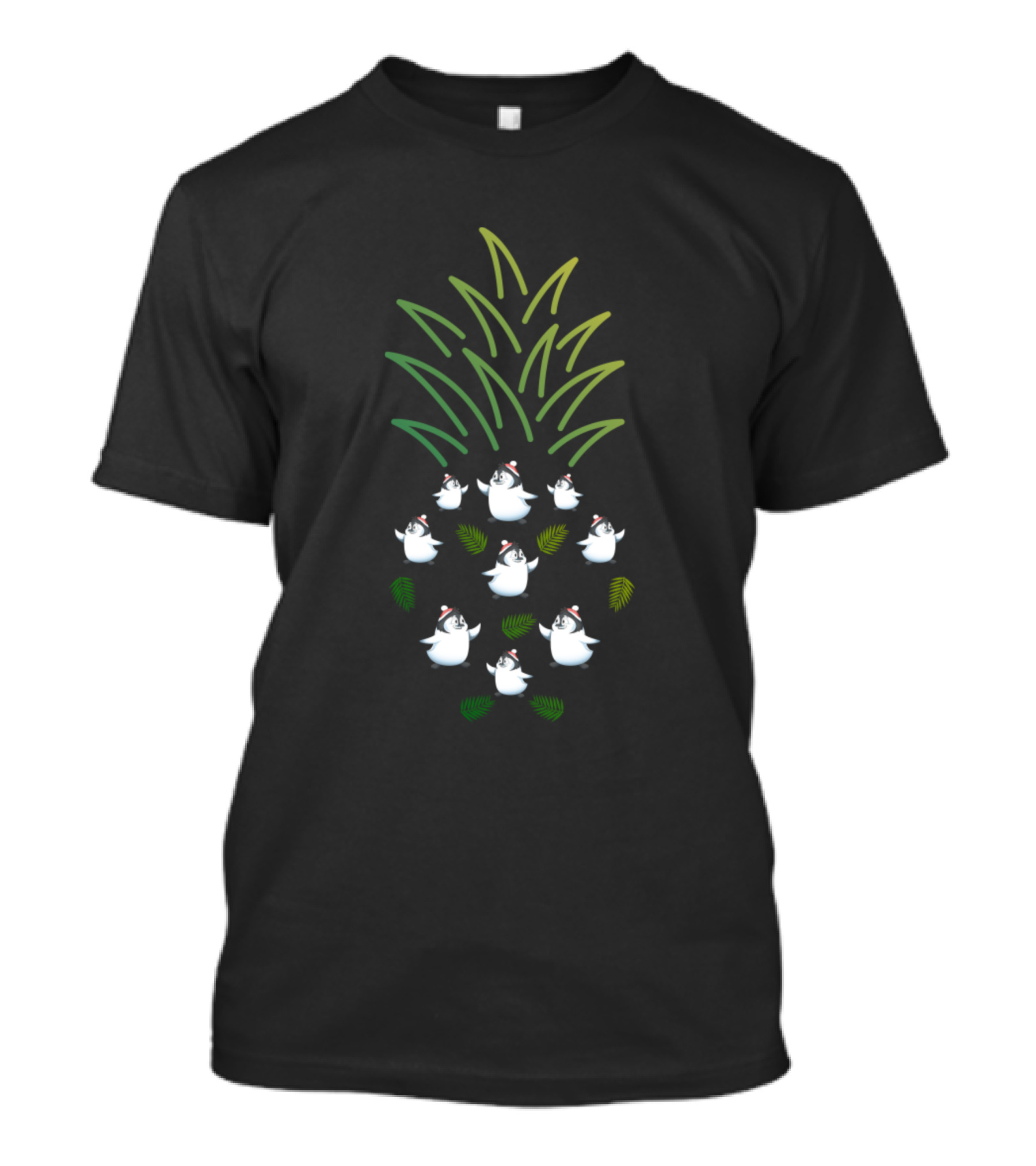 Pineapple Fruit Tropical Penguin With Palm Leaves T-Shirt