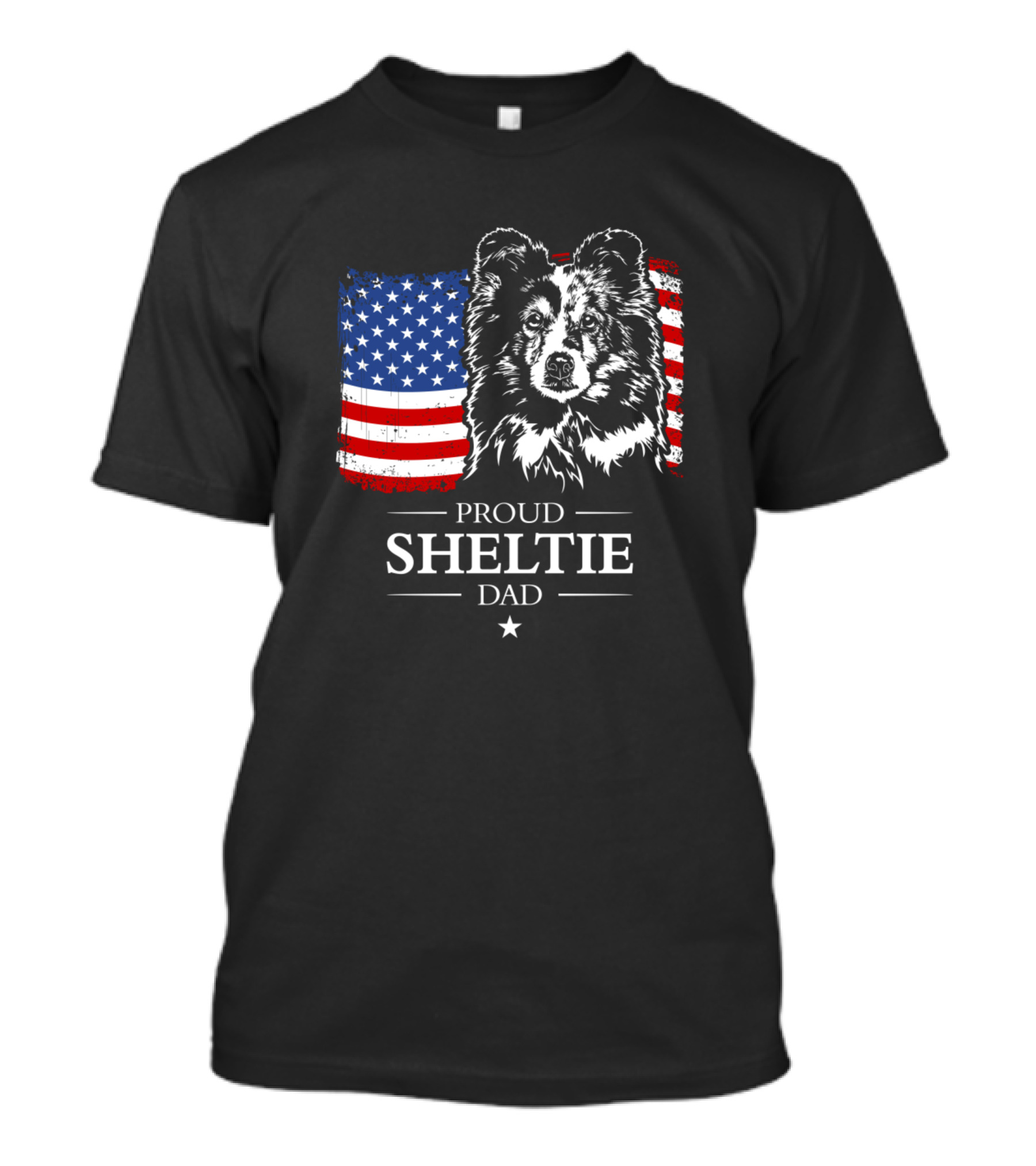 Proud Sheltie Dad American Flag Patriotic Dog USA T-Shirt