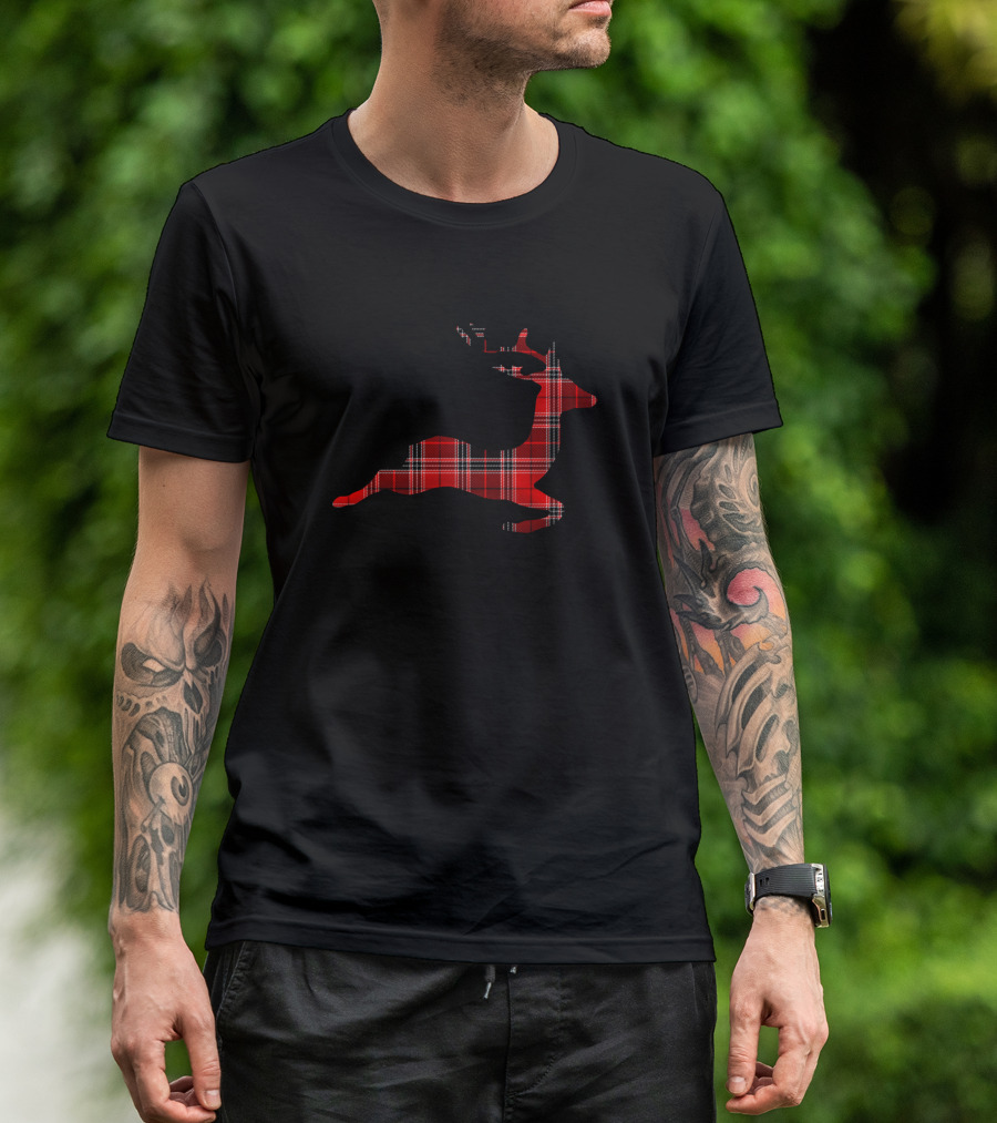 Red Christmas Plaid Reindeer T-Shirt