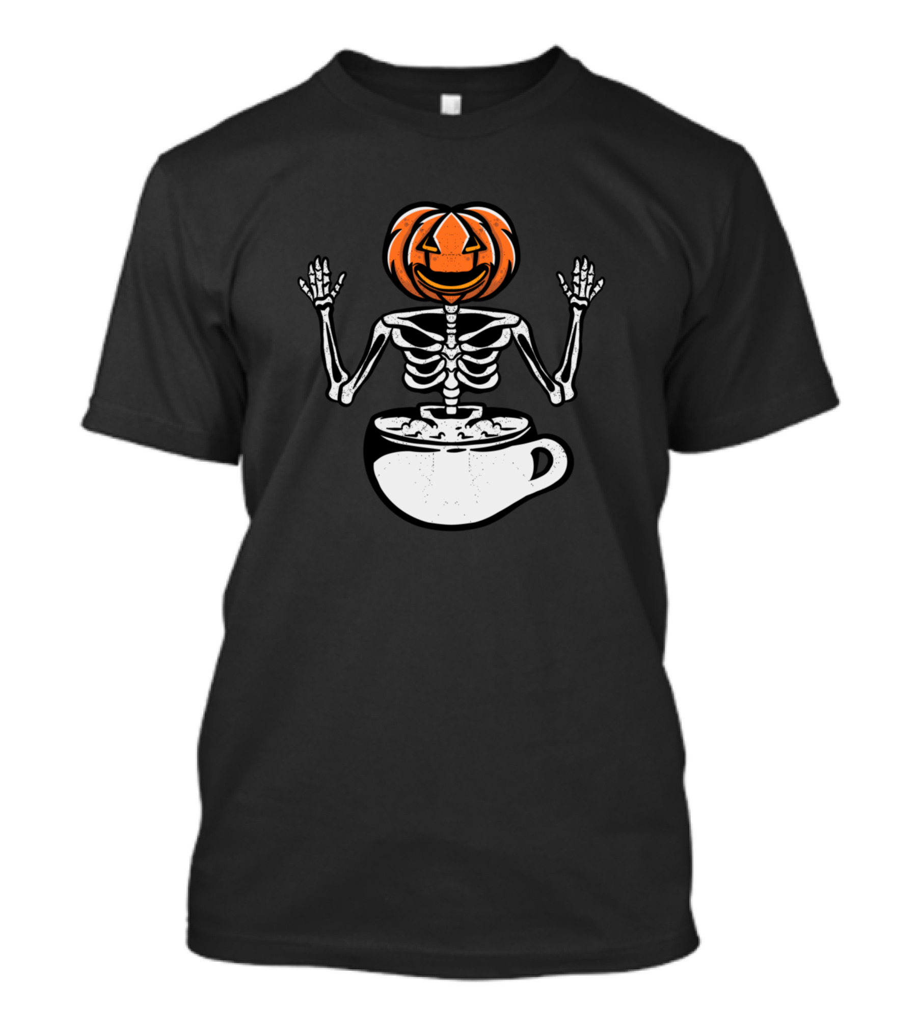 Skeleton Jack-O'-Lantern Over Coffee Cup T-Shirt