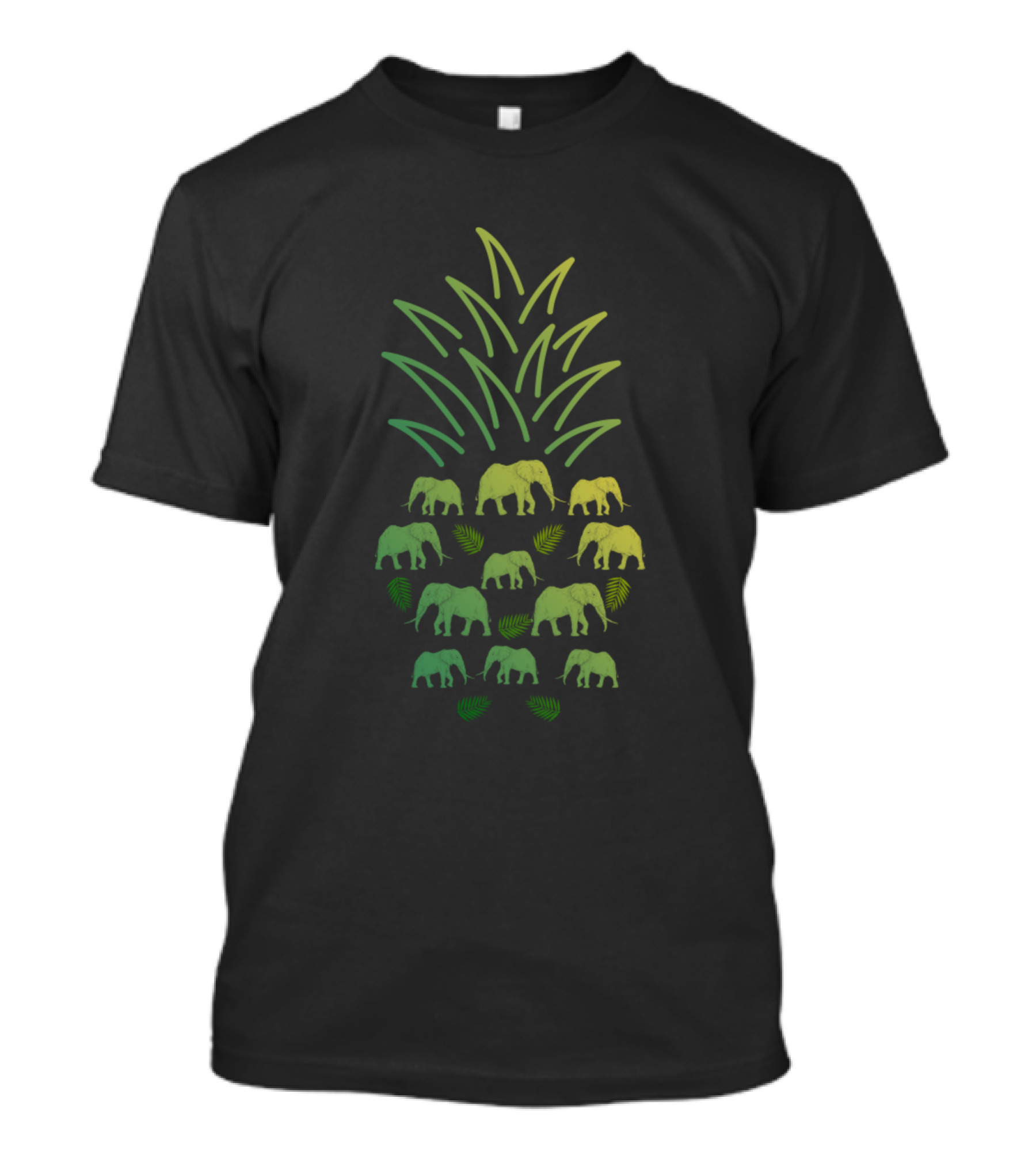 Tropical Pineapple Elephant Green Gradient Elephants And Leaves T-Shirt