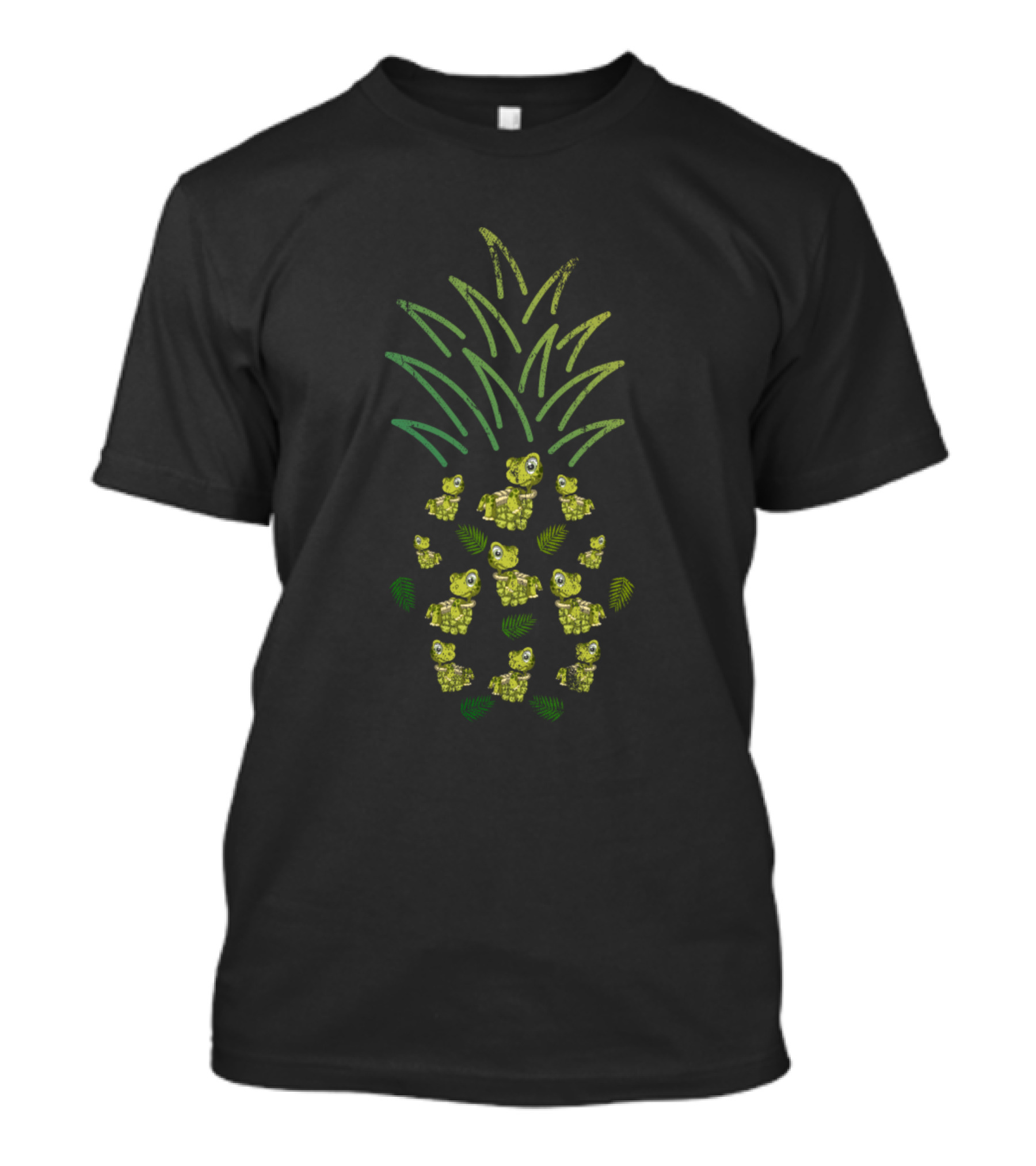 Turtle Pineapple Tropical Pattern With Green Turtles And Leaves T-Shirt