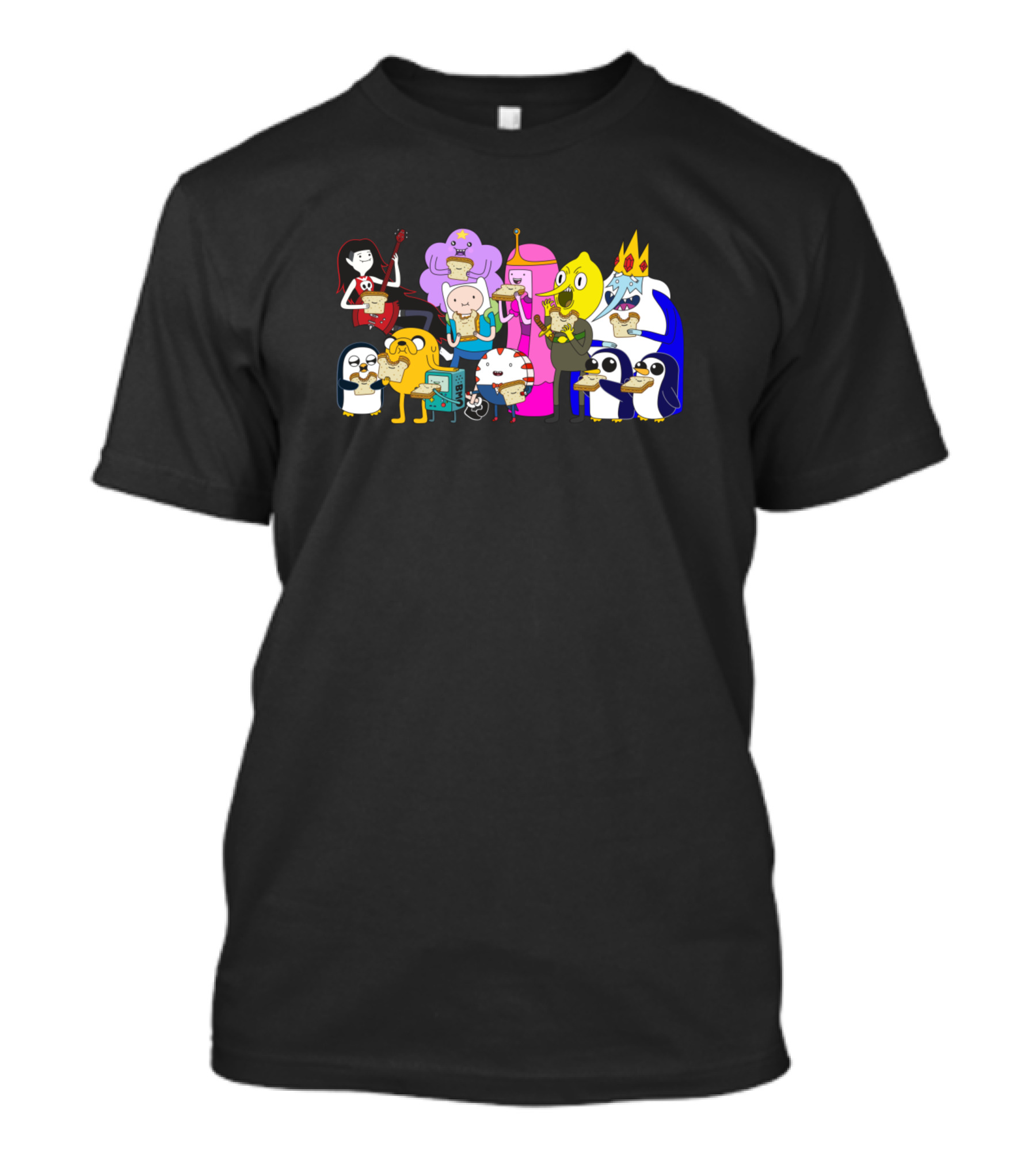 Adventure Time Characters Group With Marceline, Princess Bubblegum, Ice King, Lemongrab, Jake, Finn, BMO, Gunter, Lady Rainicorn T-Shirt