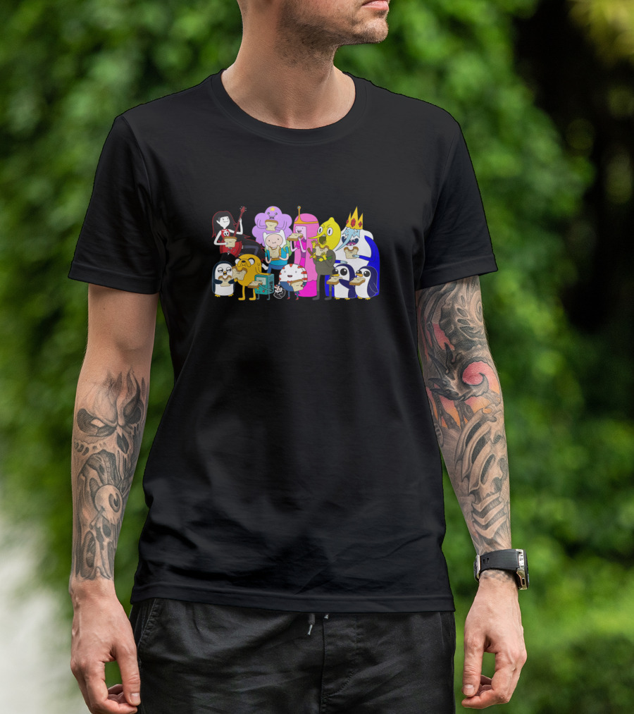 Adventure Time Characters Group With Marceline, Princess Bubblegum, Ice King, Lemongrab, Jake, Finn, BMO, Gunter, Lady Rainicorn T-Shirt