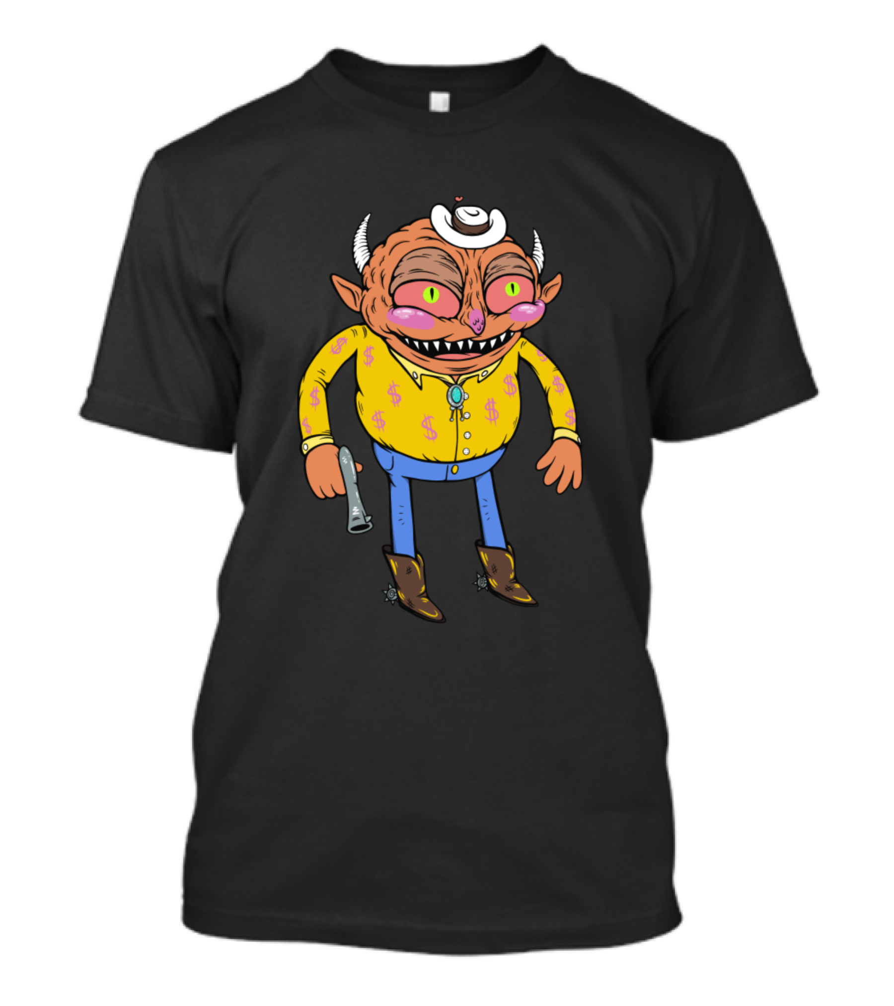 Cowboy Imp Demon With Flashlight In Yellow Shirt And Cowboy Boots T-Shirt