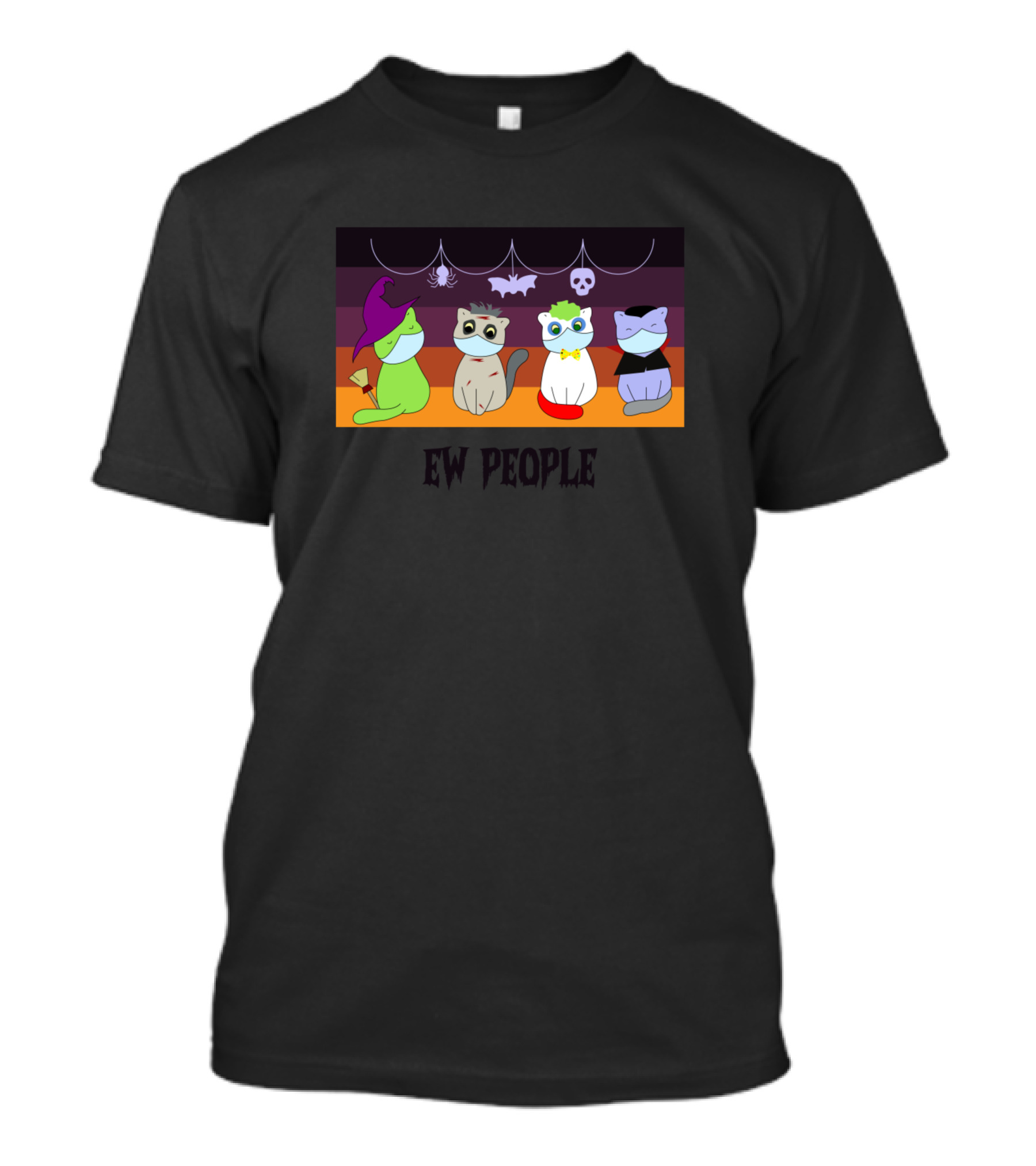 Ew People Halloween Cats Vintage Costumes Bat Spider Skull T-Shirt
