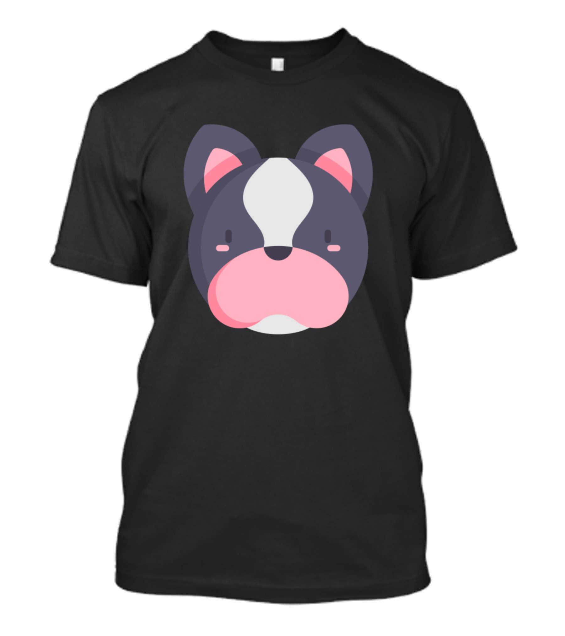 French Bulldog Head Cartoon Pink And Gray Face Simple T-Shirt