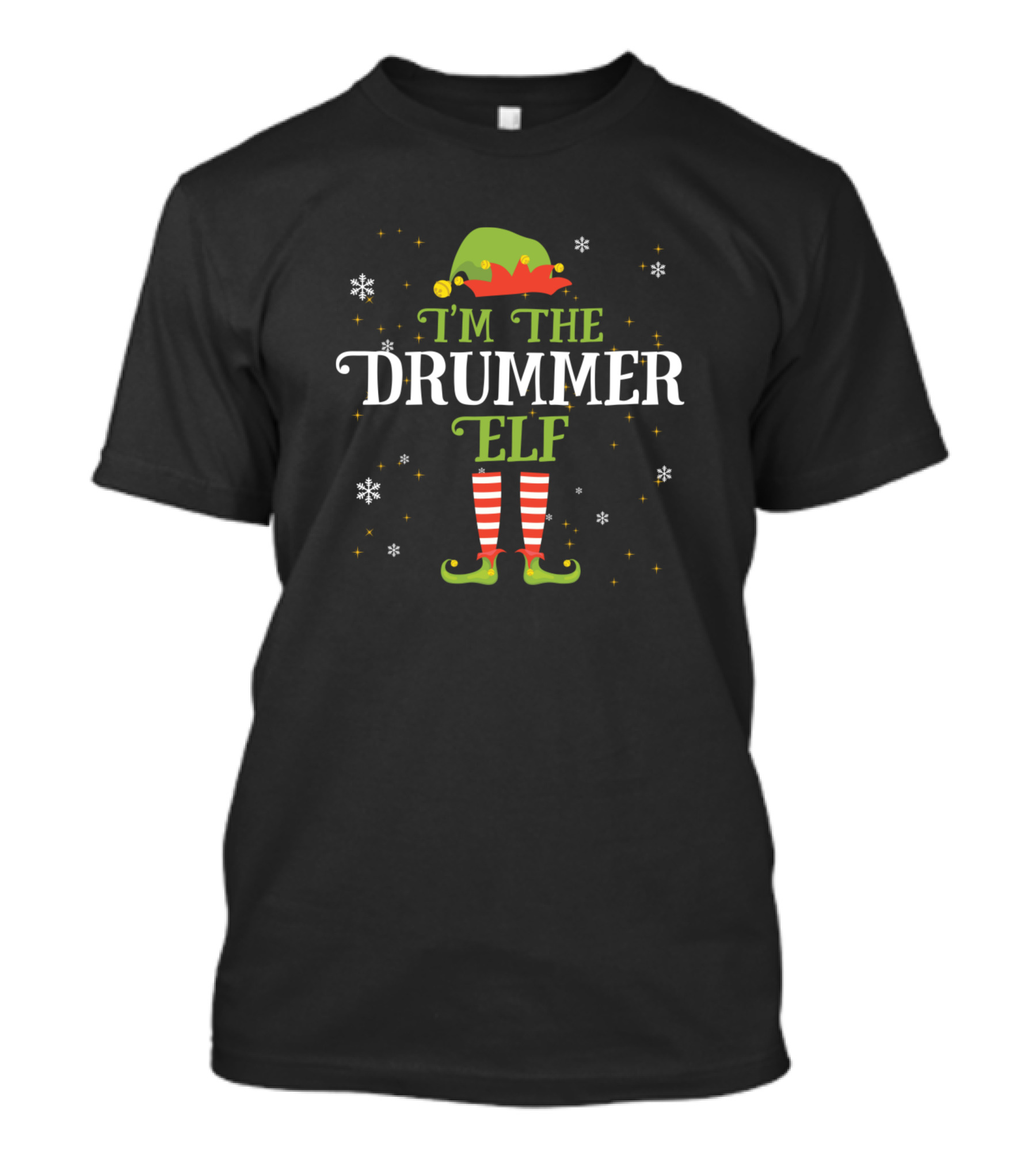 I'm The Drummer Elf Christmas Idea Xmas Family Holiday Snowflakes Striped Socks T-Shirt
