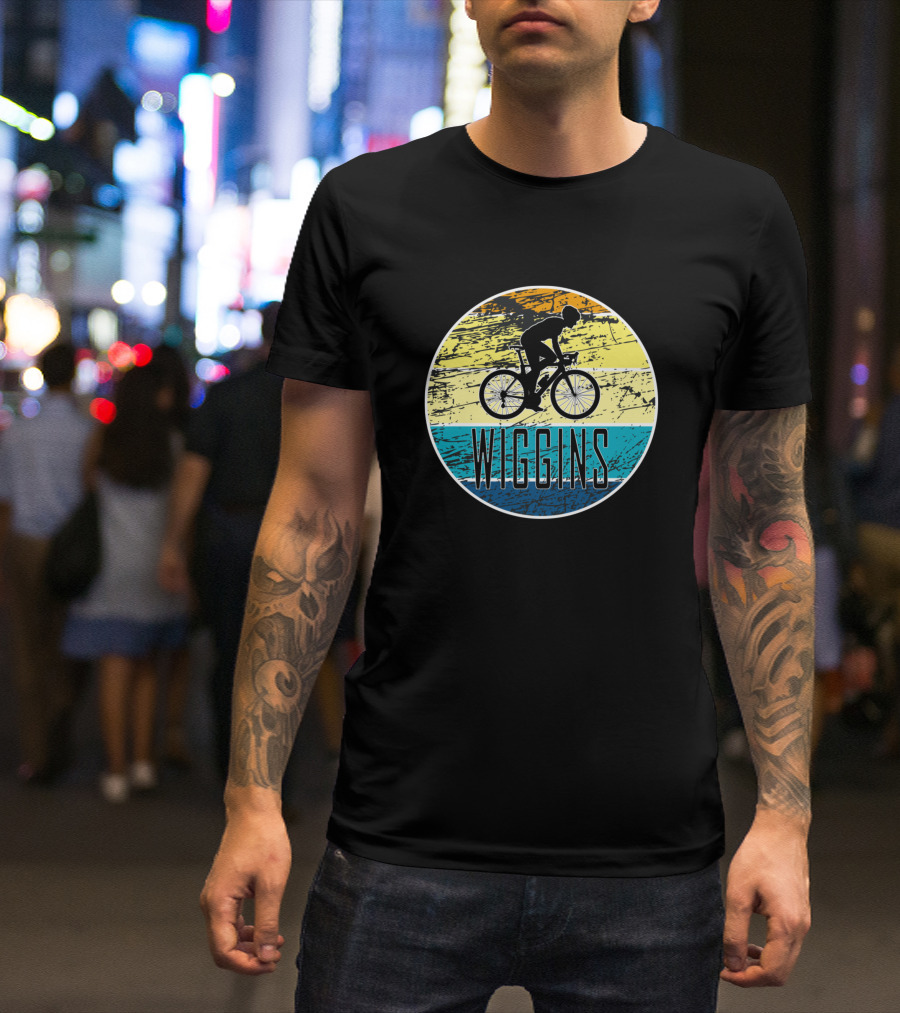 Wiggins Retro Cycling Silhouette On Colorful Stripes T-Shirt
