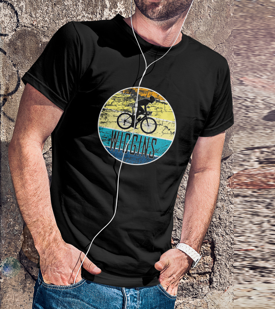 Wiggins Retro Cycling Silhouette On Colorful Stripes T-Shirt