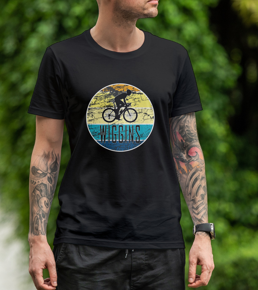 Wiggins Retro Cycling Silhouette On Colorful Stripes T-Shirt