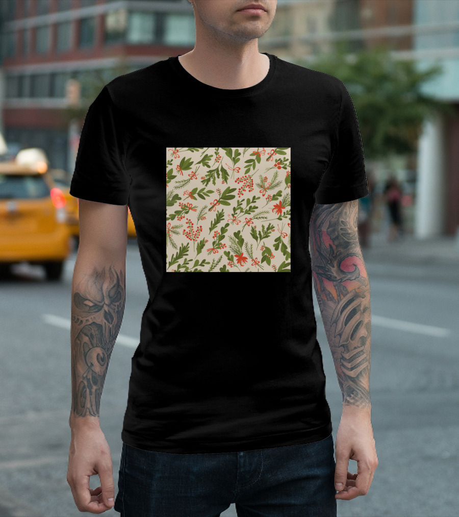 Mistletoe Merry Festive Foliage and Bows T-Shirt