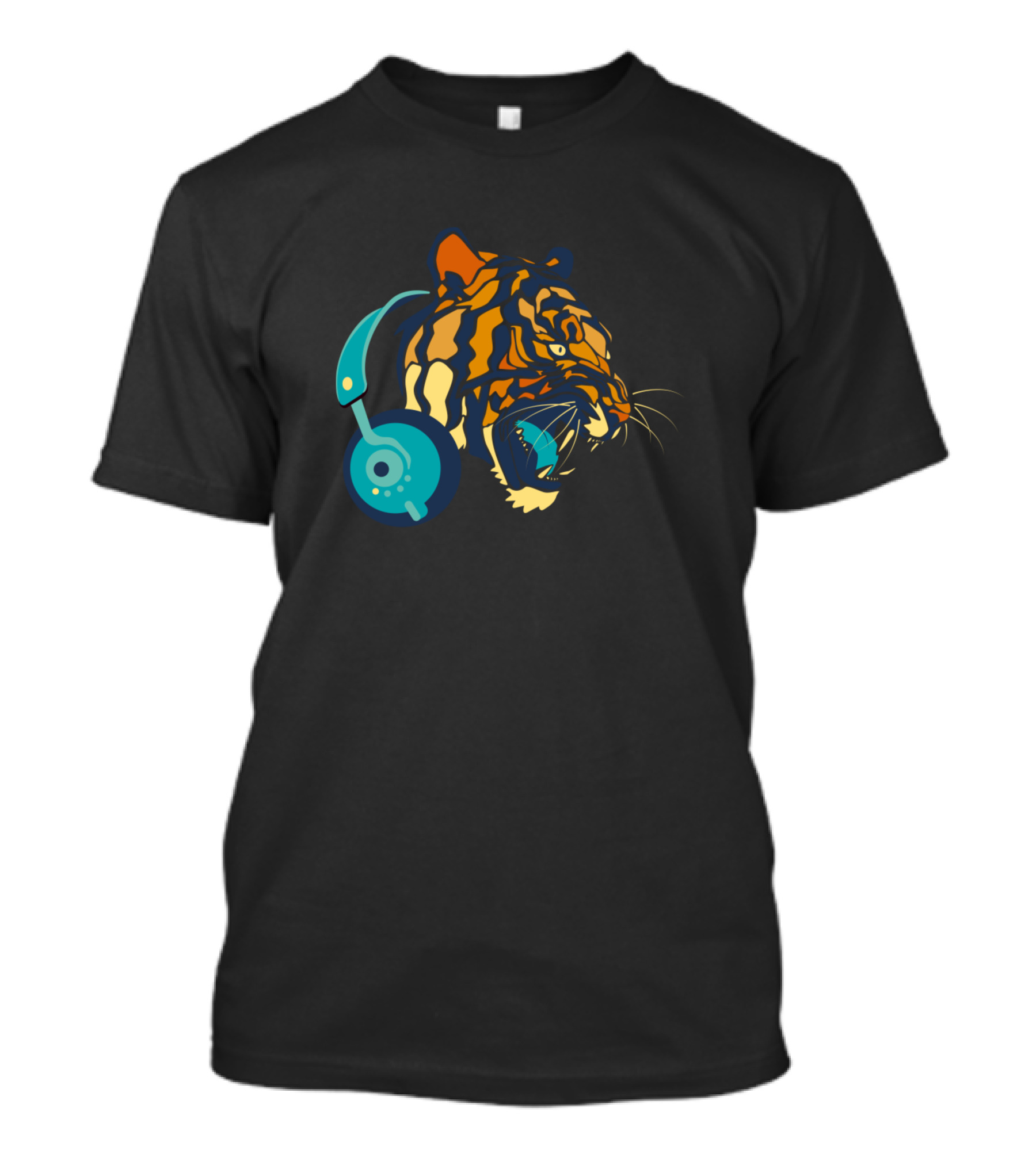 Music Tiger With Headphones Wild Sound Stripes T-Shirt