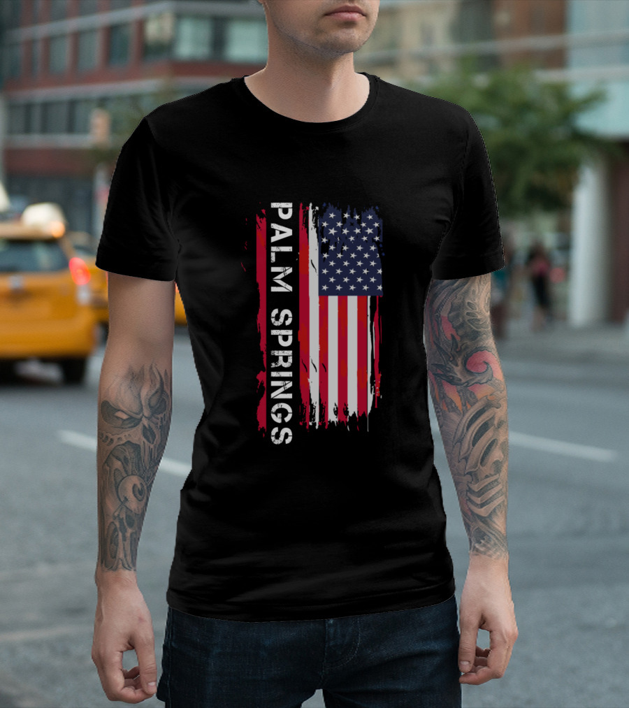 Palm Springs Distressed USA Flag Vintage Font T-Shirt