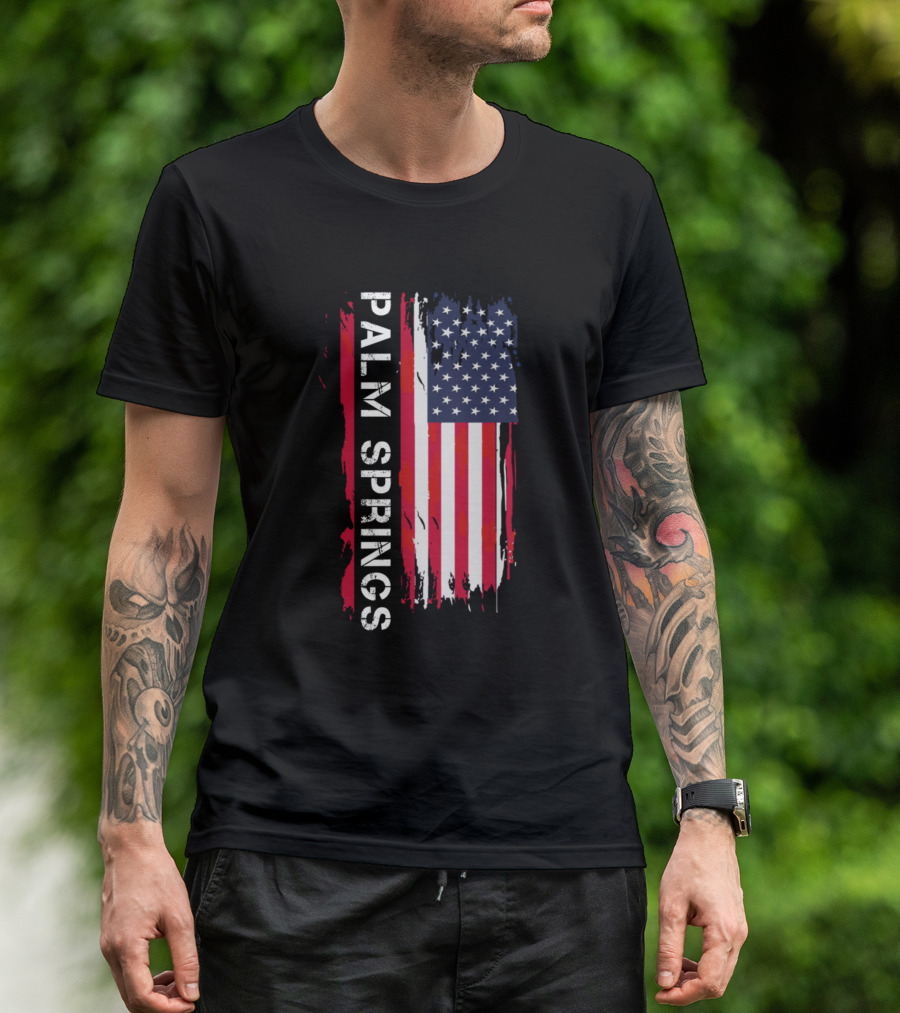 Palm Springs Distressed USA Flag Vintage Font T-Shirt