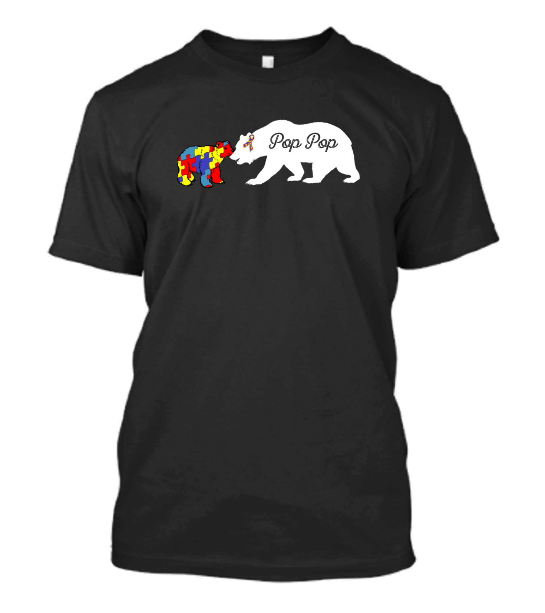Pop Pop Bear Autism Puzzle Pattern Awareness T-Shirt