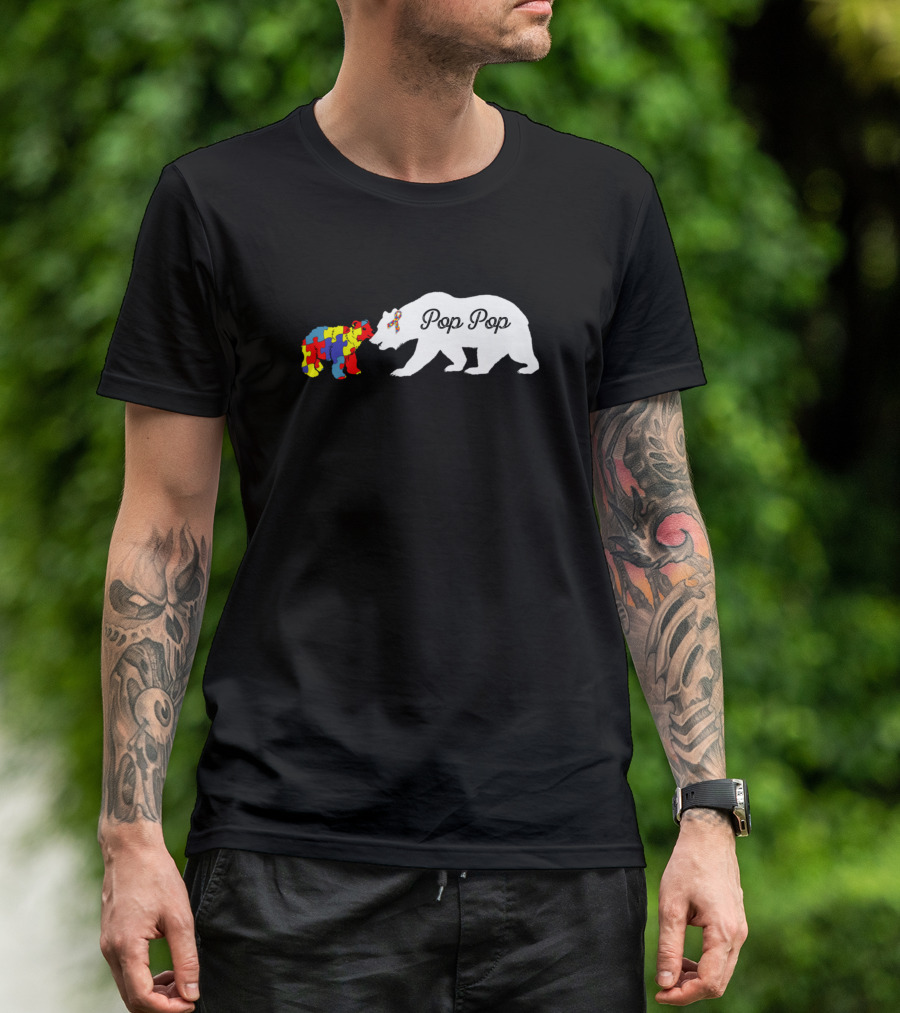 Pop Pop Bear Autism Puzzle Pattern Awareness T-Shirt