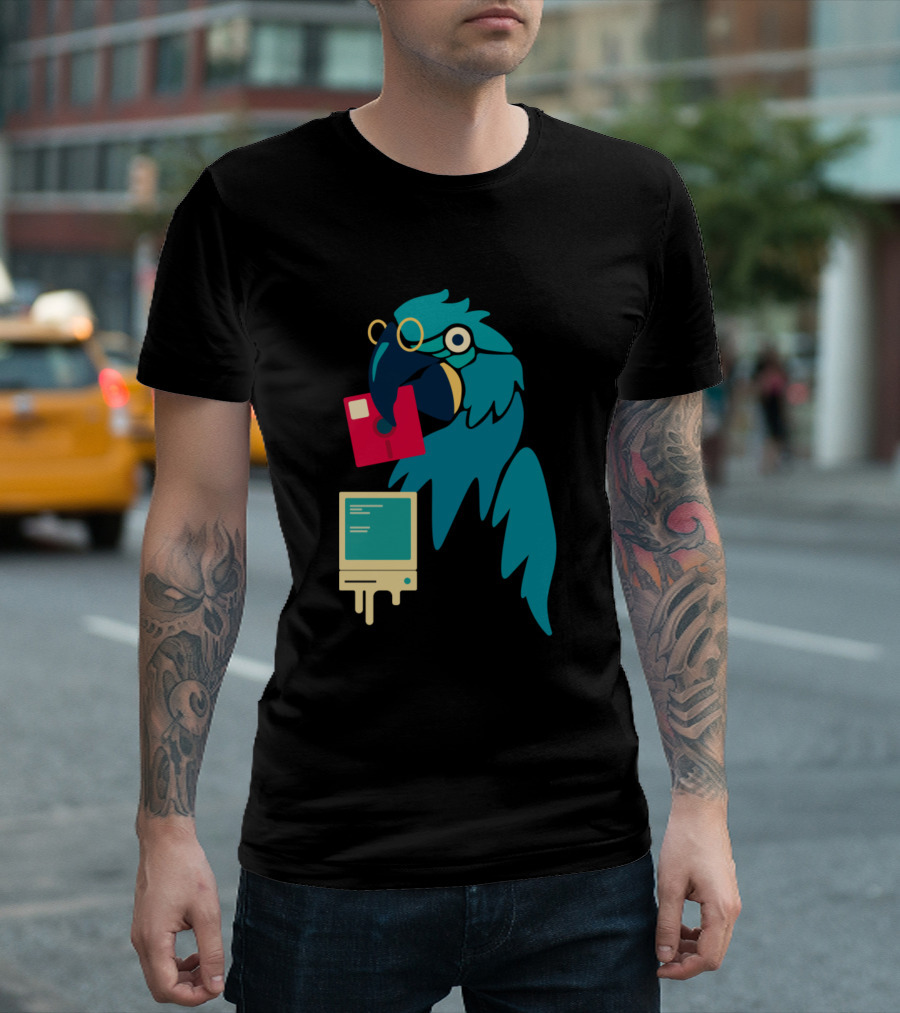 Summer Macaw Retro Computer Floppy Disk T-Shirt