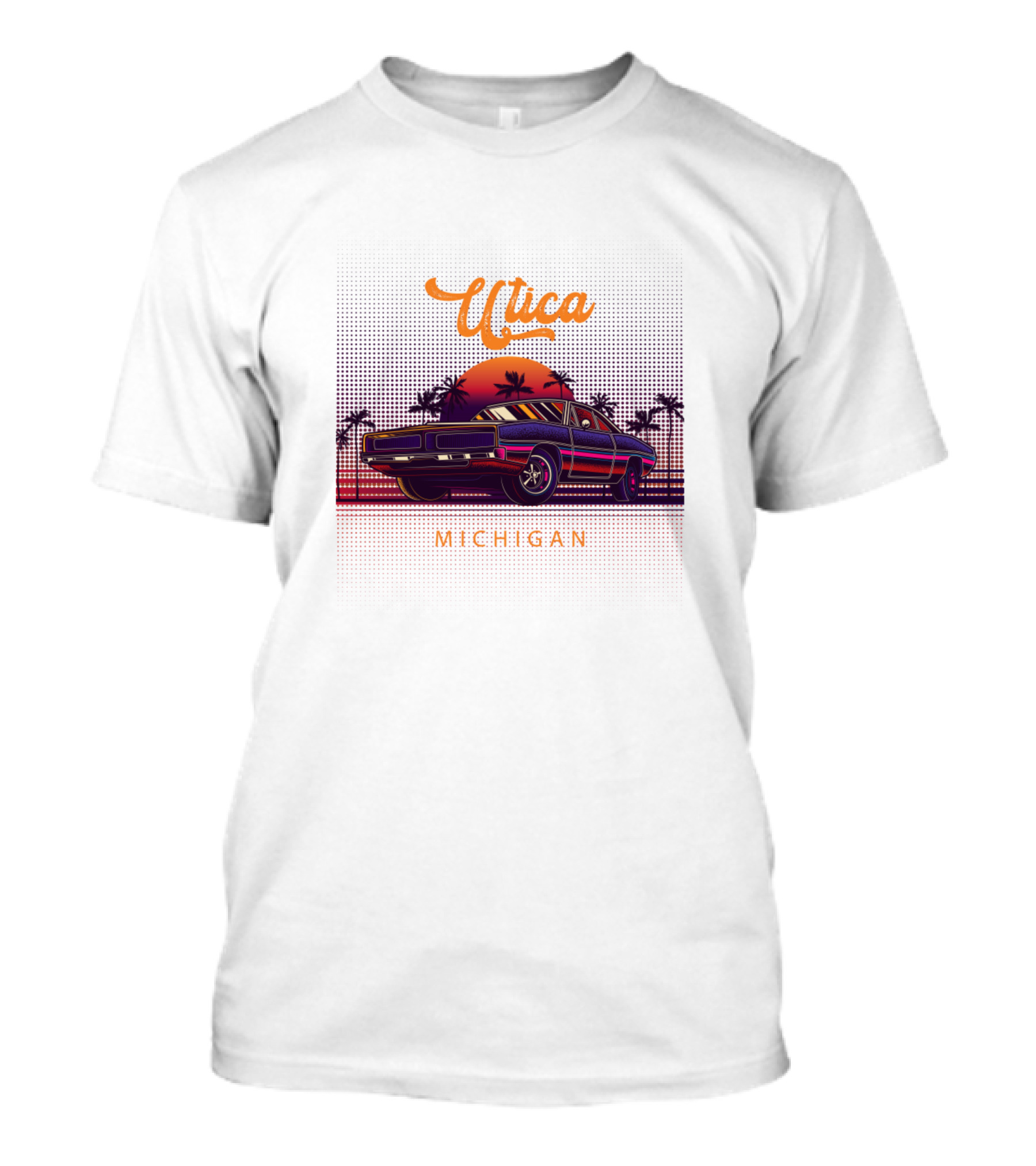 Utica Michigan Sunset Vintage Muscle Cars Retro Palm Trees Scene T-Shirt