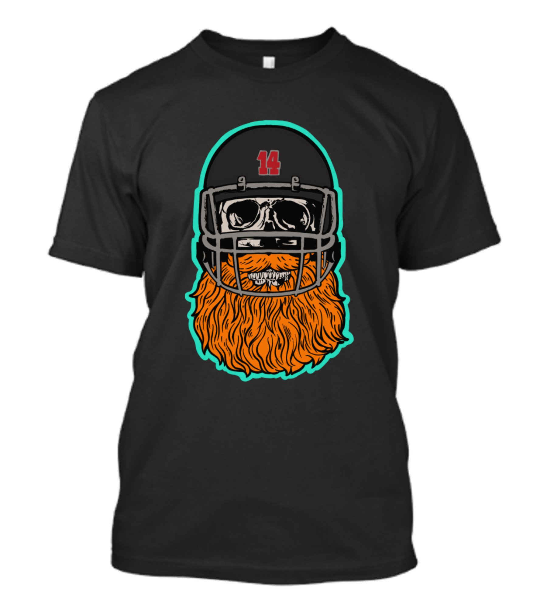 Fitz Magic Number 14 Skull With Orange Beard Football Helmet T-Shirt