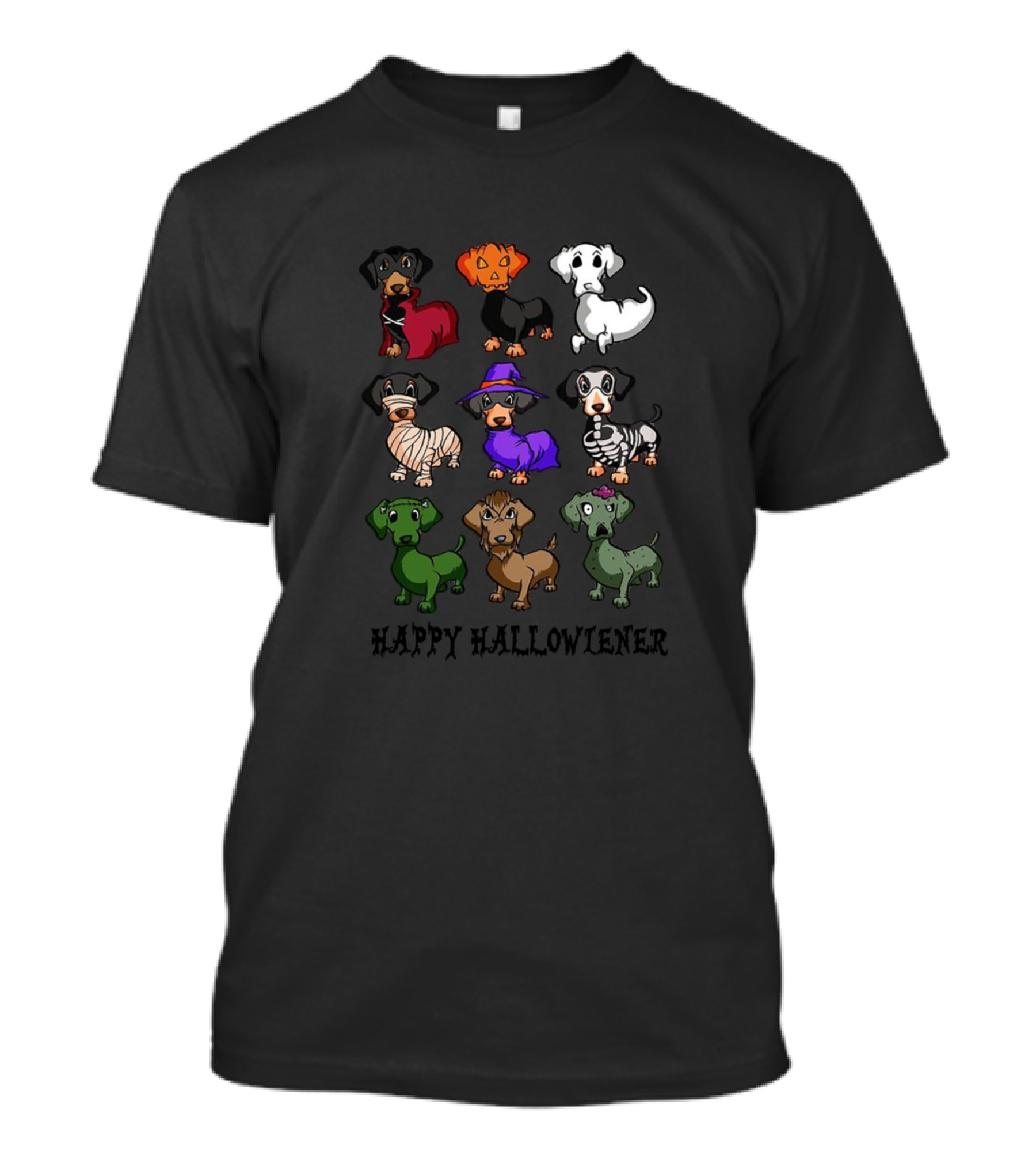 Happy Hallowiener Funny Dachshund Halloween Costume Characters T-Shirt