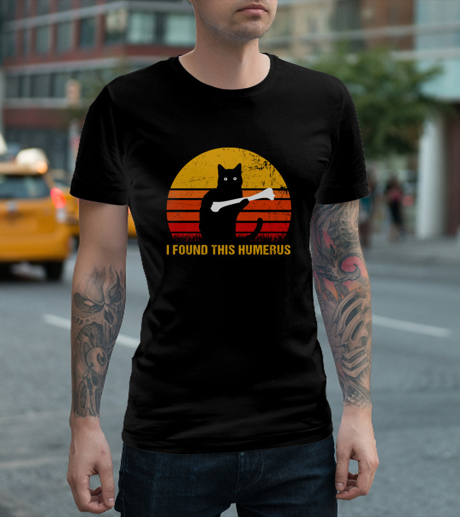 I Found This Humerus Black Cat Sunset Retro Humor T-Shirt