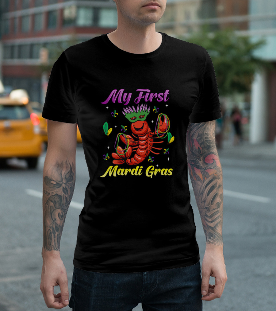 My First Mardi Gras Crawfish Beads And Fleur-de-Lis T-Shirt
