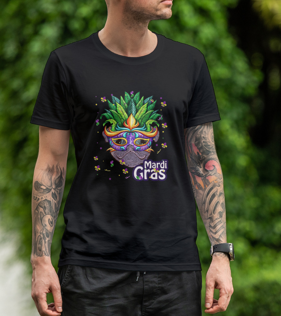 Mardi Gras Pitbull Mask With Colorful Celebration Elements T-Shirt