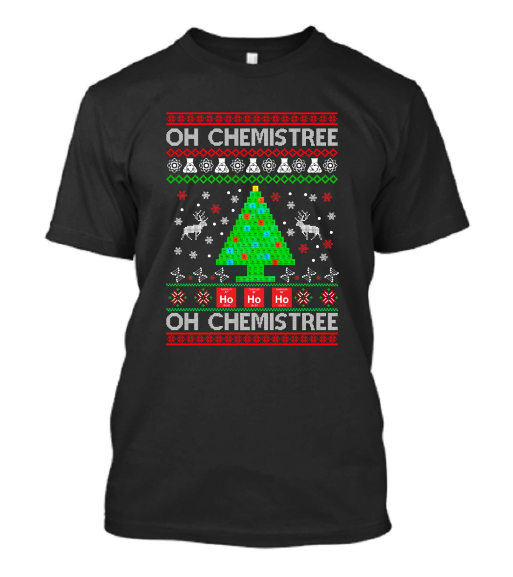 Oh Chemistree Ho Ho Ho Reindeer Snowflakes Christmas Tree T-Shirt