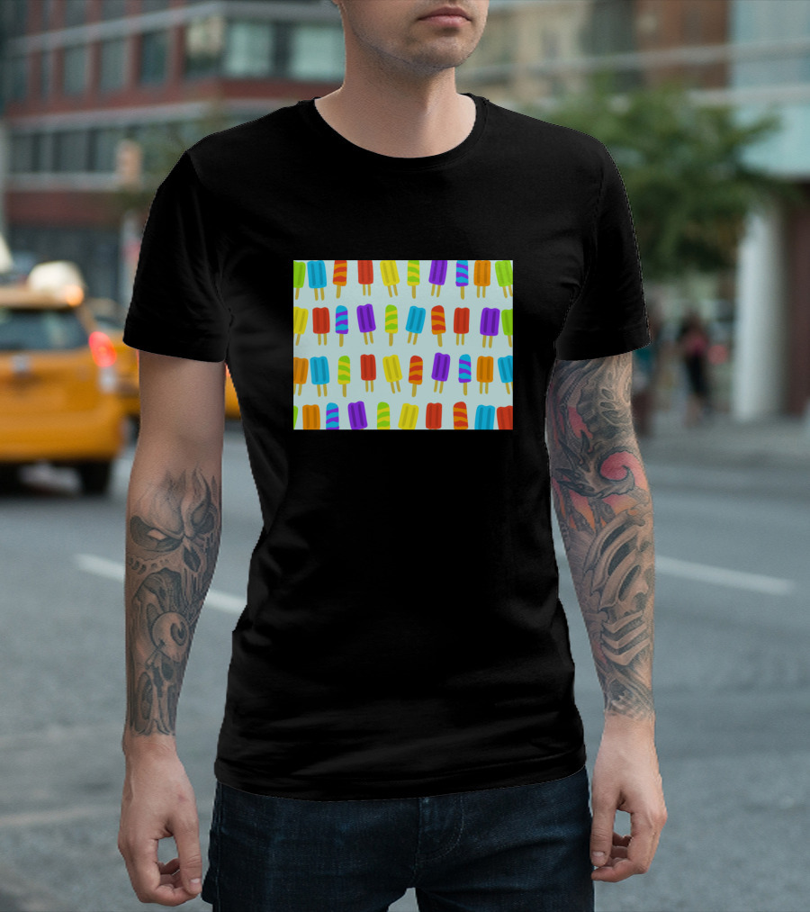 Frozen Treat Popsicle Pattern Colorful Summer Fun T-Shirt