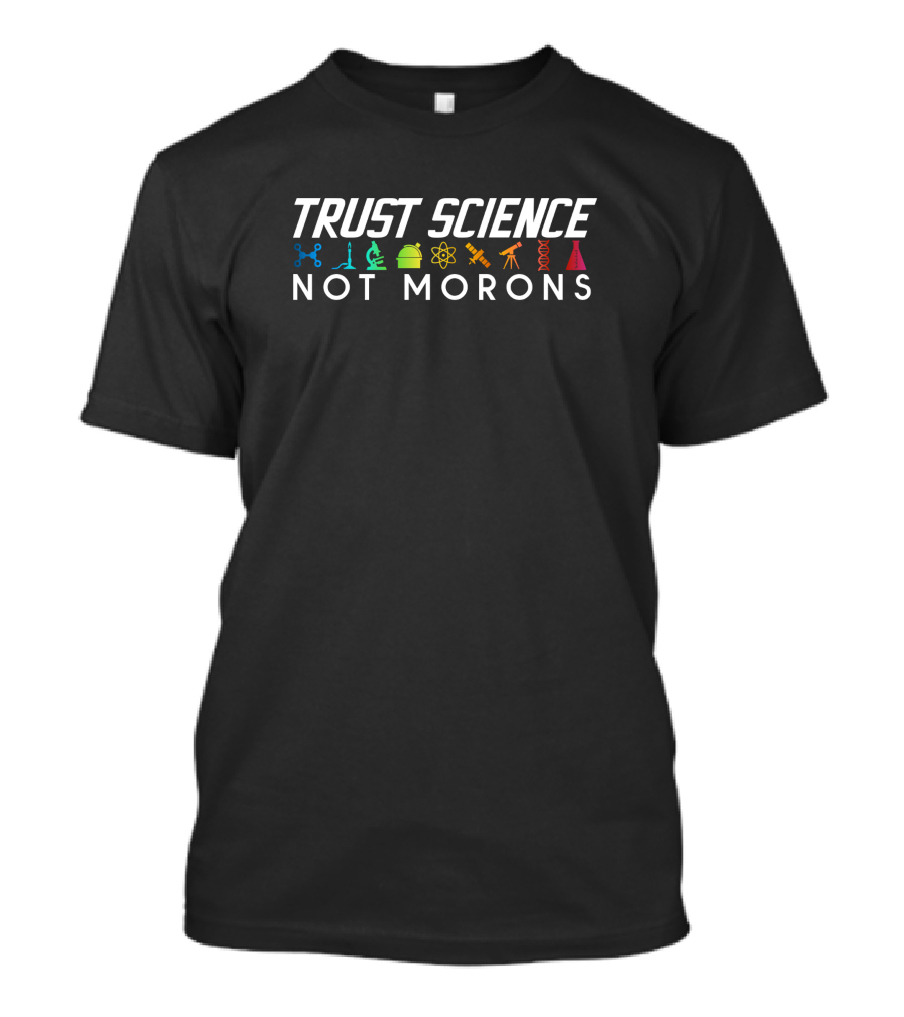 Trust Science Not Morons Chemistry Microscope Atom Rocket DNA Flask Icons T-Shirt
