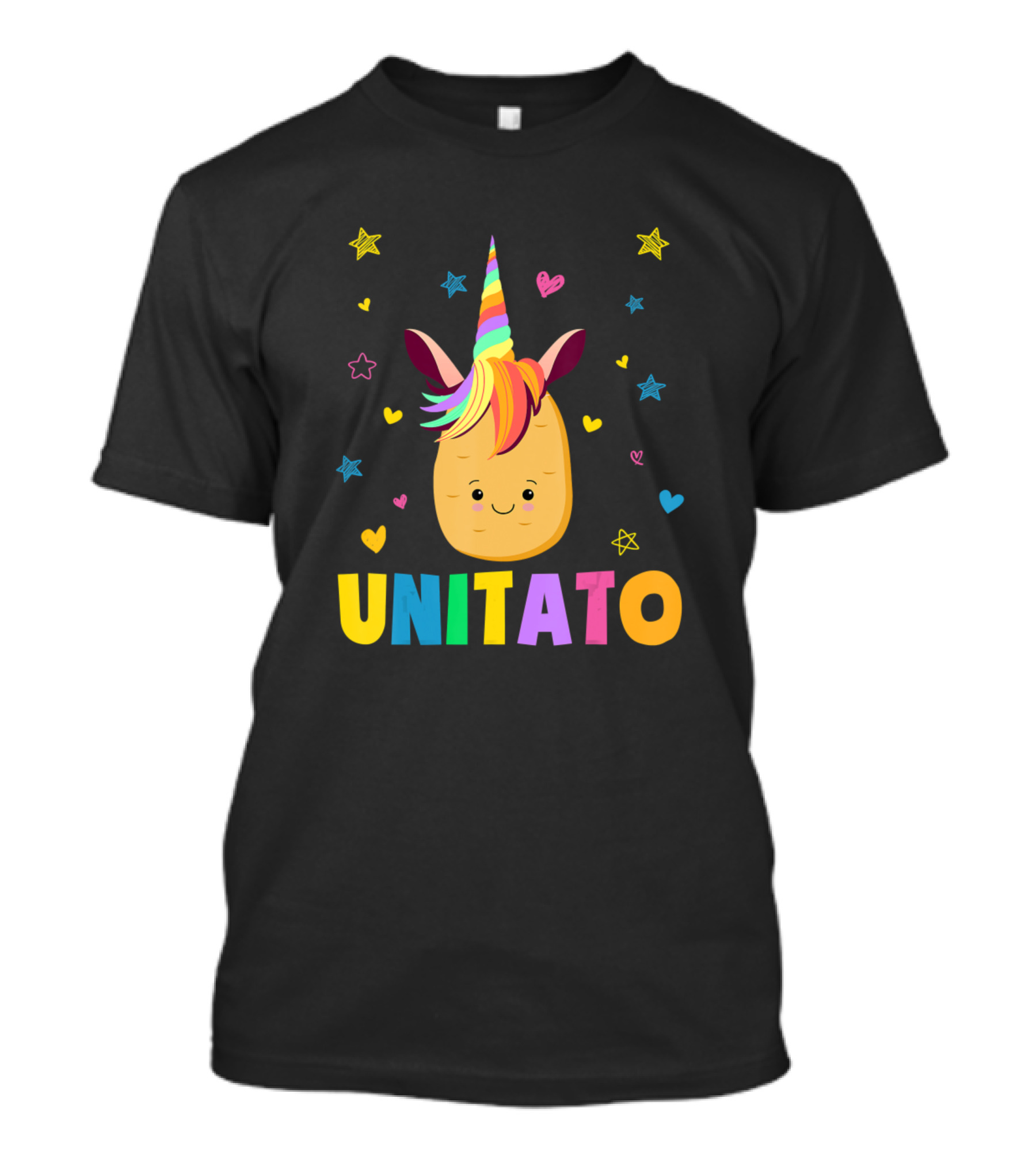 Unitato Funny Unicorn Potato Magical Stars And Hearts T-Shirt