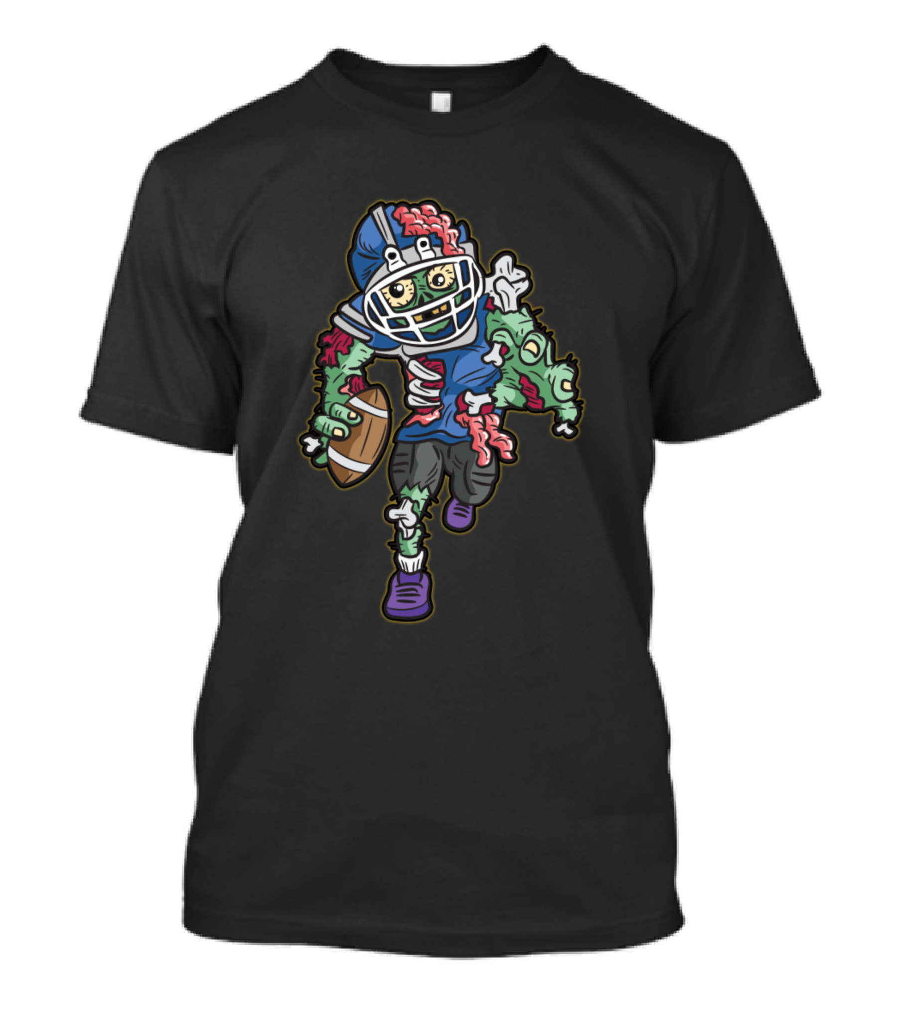 Zombie Football Player Cartoon Running With Helmet And Ball T-Shirt