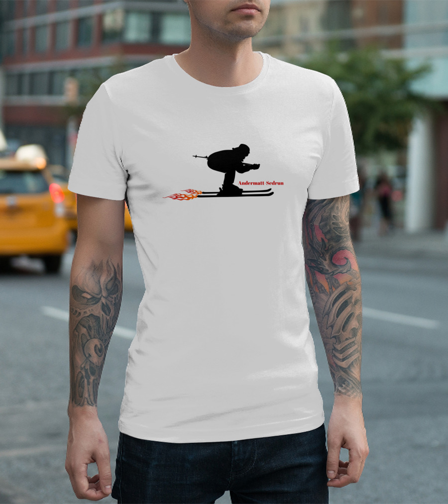 Andermatt Sedrun Switzerland Skier with Flame Trail T-Shirt