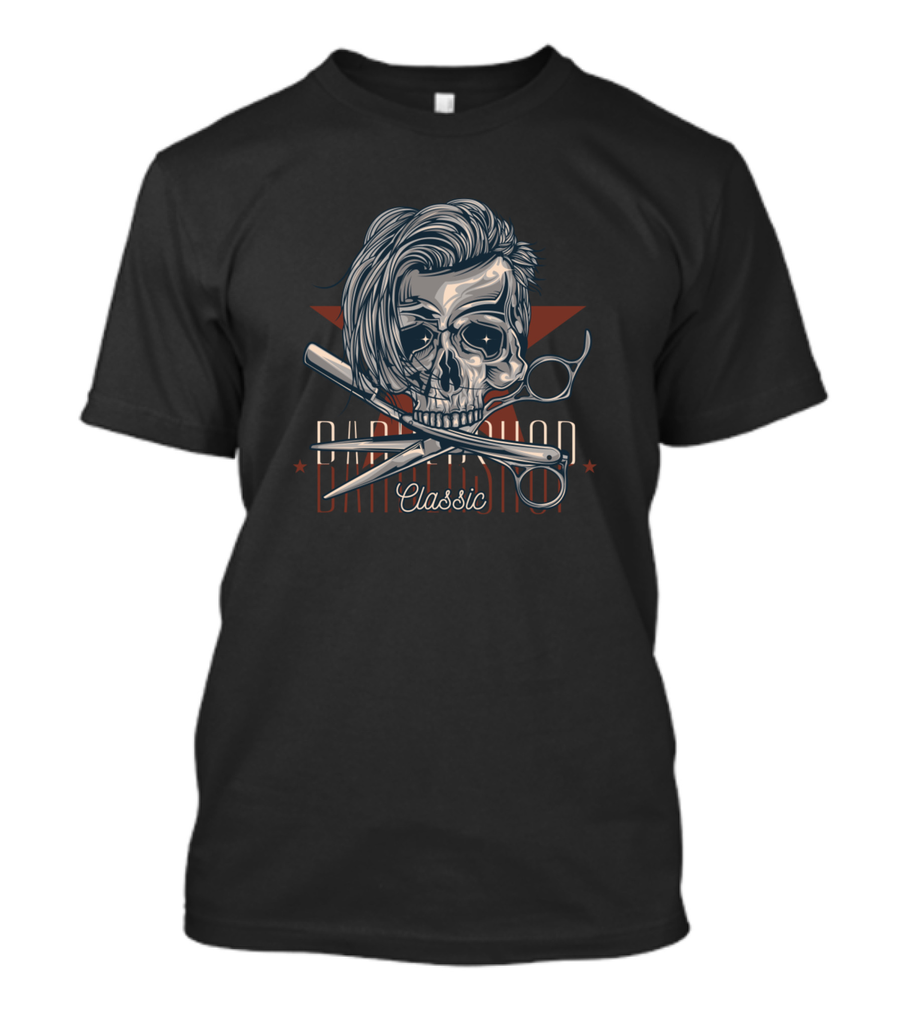 Barbershop Classic Skull With Scissors And Razor T-Shirt
