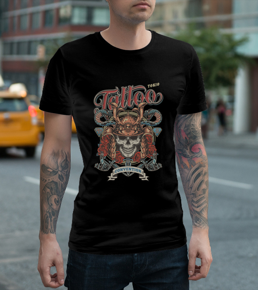 Tattoo Convention Tokyo Samurai Skull and Roses T-Shirt
