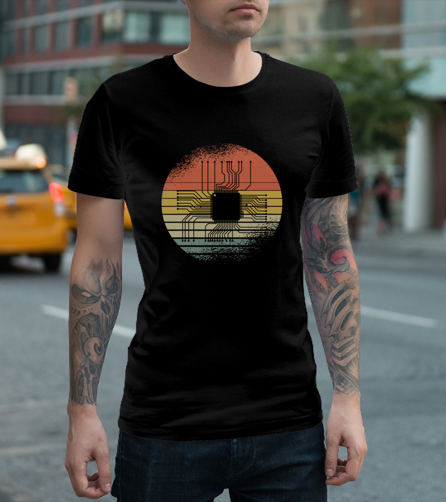 Cpu Circuit Board Retro Sunset T-Shirt