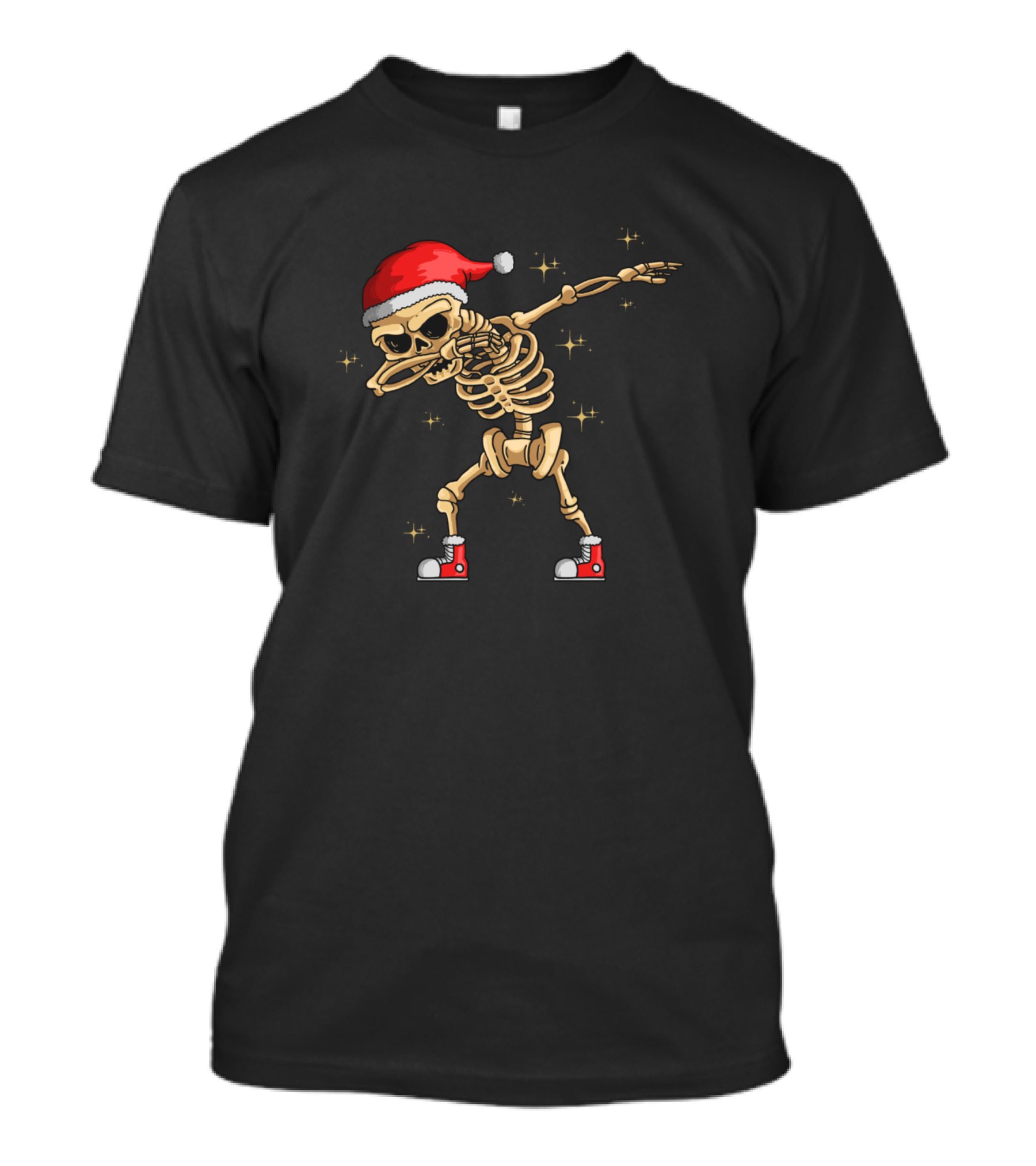 Festive Cute Skeleton Santa Hat Dabbing Christmas Dance T-Shirt