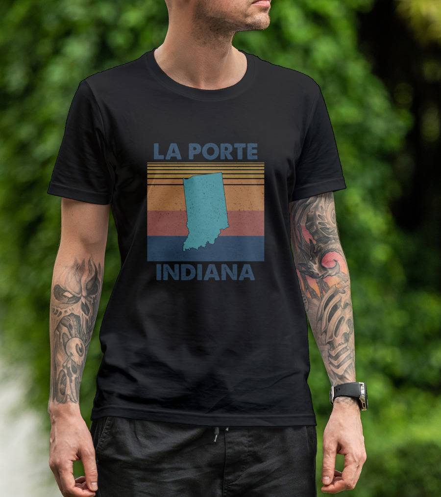 La Porte Indiana Retro Stripes State Map T-Shirt