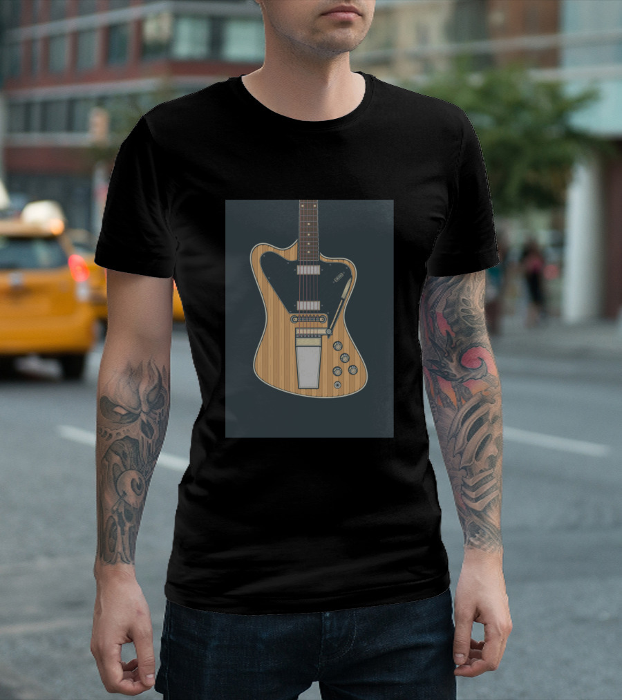 Orange Offset Electric Guitar with Wood Grain Finish T-Shirt