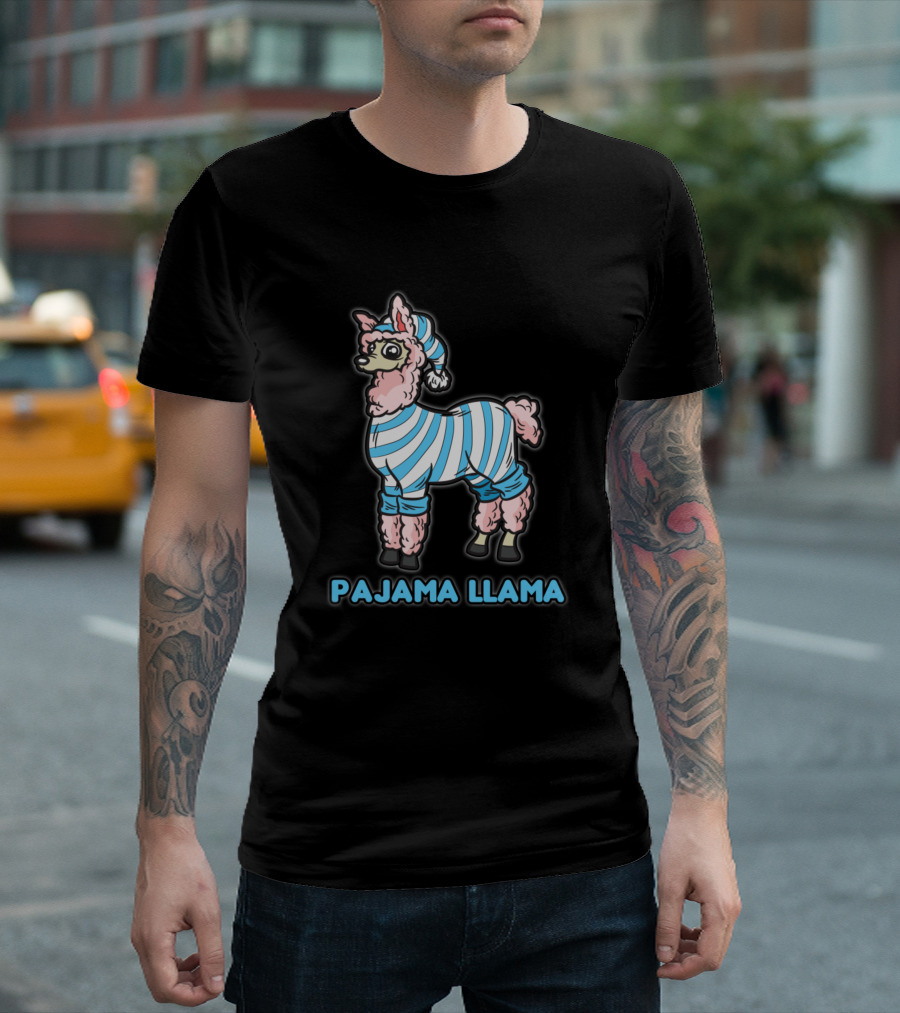 Pajama Llama Sleepy Striped Nightwear Ensemble T-Shirt
