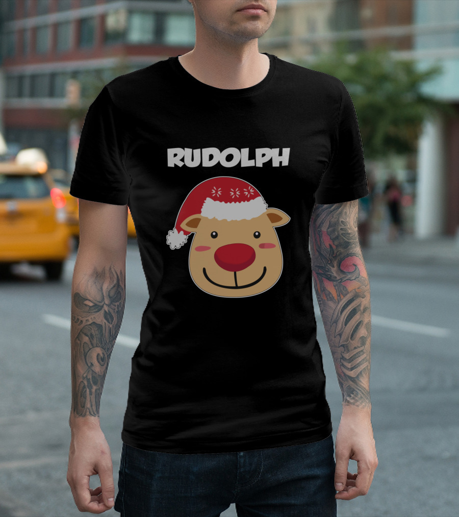 Rudolph Santa Hat Reindeer Face T-Shirt