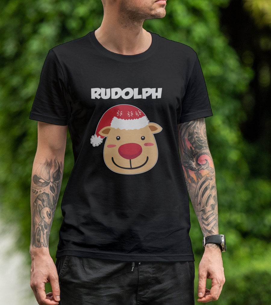 Rudolph Santa Hat Reindeer Face T-Shirt