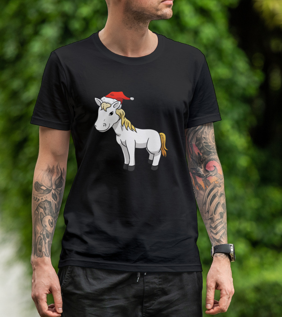 Christmas Horse Santa Hat T-Shirt