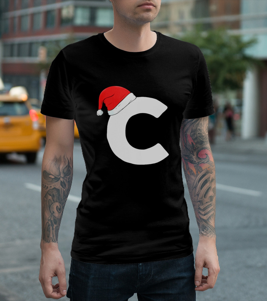 Christmas Initial C Santa Hat Birthday Celebration New T-Shirt