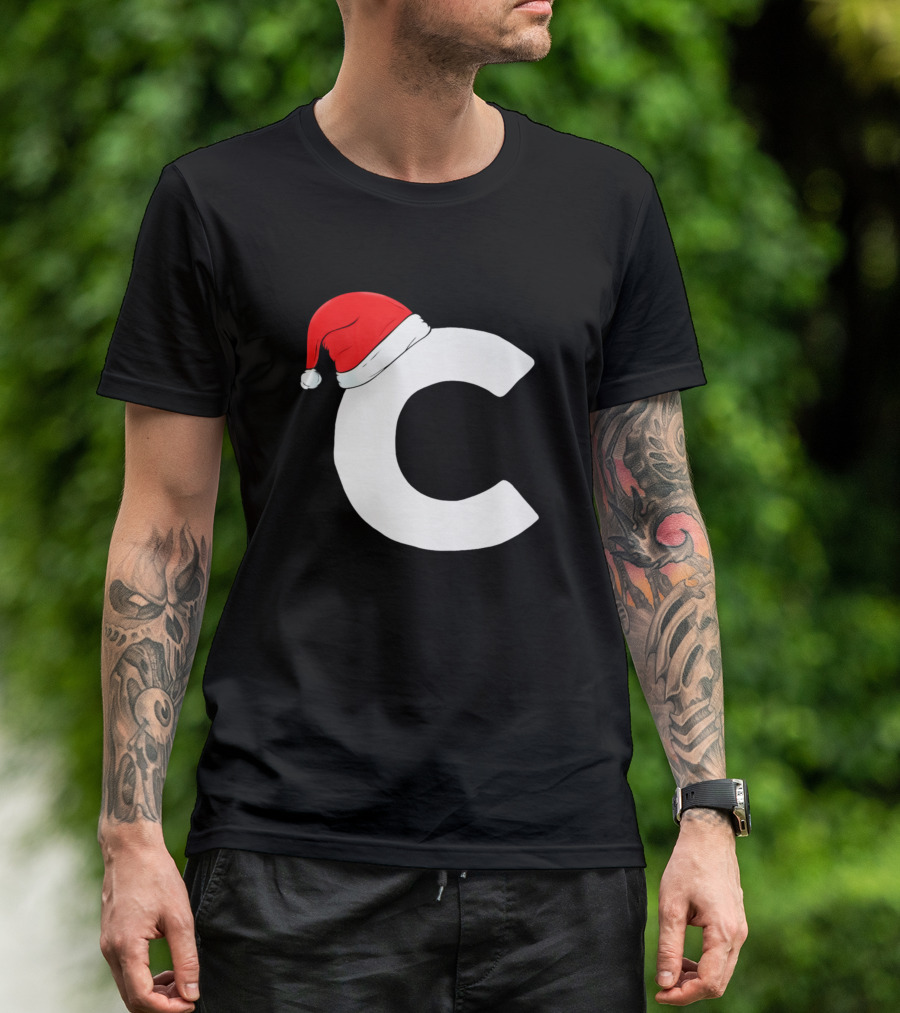 Christmas Initial C Santa Hat Birthday Celebration New T-Shirt