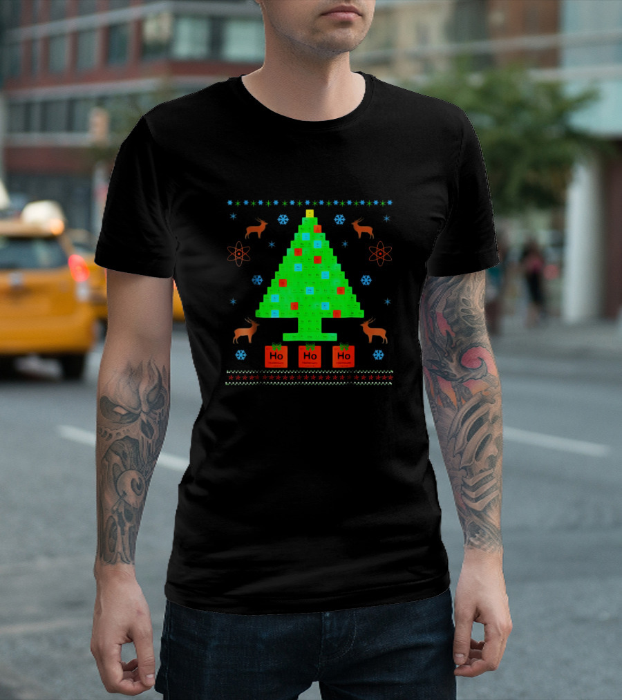 Christmas Tree Periodic Table Ho Ho Ho Reindeer Snowflakes T-Shirt